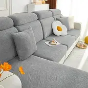 hyha Individual Couch Cushion Covers, Stretch Sofa/Couch Seat Cushion Covers, Magic Sofa Covers Washable, Dog Couch Cushion Covers for Sofa with Elastic Bottom(3 Cushion Sofa, Grey)