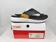 Propet Easton Leather Flip Flop Sandals Shoes Mens Size 10 Black White MSV011P