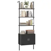 CostwayTall Bookshelf 5 Tier Wall Mount Ladder Bookcase with Cabinet-Black