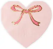 Bonjour Fête Light Pink Signature Bow Heart Large Paper Party Napkins | 3-Ply Napkins for Valentine's Day | Premium Party Table Decor | Party Supplies Decorations | Gold Foil | Pack of 20, 6.5" Folded