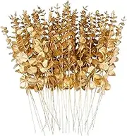 24pcs Eucalyptus Stems Decor Artificial Eucalyptus Leaves, Faux Greenery Branches for Wedding Center Everlasting Flower Floral Arrangement Farmhouse Home Party Wedding Celebrate Decoration (Gold)