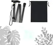 FUNNTY Lightweight Aluminum Trekking Pole, Foldable Walking Cane for Seniors, Walking Stick for Men & Women, Collapsible Cane- Pocket Cane Lightweight Adjustable Heavy Duty Folding Walking Stick Black