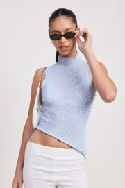 Emory Park Symmetrical Mock Neck Semi Sheer Knit Top