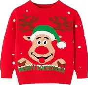 [YIRONGWANG] Girl Christmas Sweater Cute Reindeer Santa Snowman Knitted Boys Ugly Winter Sweater Pullover Jumper for Kids
