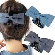 2PCS Blue Denim Hair Claw Clips,Women West Cowgirl Fall Vintage Outfit Boho Dress Decor Accessory