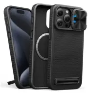 for iPhone 15 Pro Max Case Compatible with MagSafe, Built-in Kickstand & Black