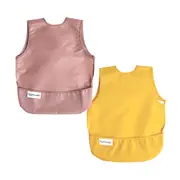 Tiny Twinkle - Mess-Proof Apron Bib 2 Pack - Taupe, Dandelion (No Ruffles)