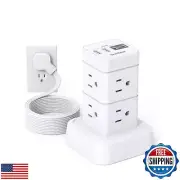 Tower Surge Protector Power Strip 10 ft,Long Flat Extension Cord with Multipl