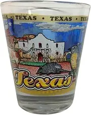 Generic Texas State Wraparound Souvenir Party Shot Glass Featuring The Alamo and Texas Cowboy, Standard