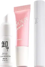 Solid Nail Glue - Nail Tips Glue | Rhinestone Glue with Remover | Fake Nails Glue | Long Lasting Glue Set | Manicure Glue Gel | Rhinestone Glue with Remover for Press On Nails Tips