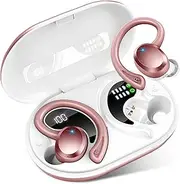 Rulefiss Q38 Bluetooth 5.3 Wireless Sport In-Ear Headphones with HD Microphone, 48 Hours Playtime, 14.2 mm Driver, IP7 Waterproof, Pink