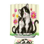 Cute Black and White Cats Mother and Daughter Shower Curtain