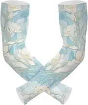 [Yoogain] UV Protection Compression Sleeve Women Cartoon Freesia Soft Blue Arm Sleeves for Volleyball, Basketball, Cycling Anti-Run cubre brazos, Cartoon Freesia Soft Blue
