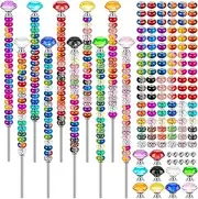 230 Pcs Beaded Garden Stakes, DIY Fairy Wand Garden Stake Beads Kits with 200 Colorful Assortment Round Large Hole Beads with 10 Crystal Stopper Top, 10 Threaded Rod and 10 Nuts for Outdoor Decoration