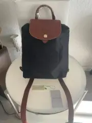 Longchamp Le Pliage Original M Foldable Backpack Black with brown leather