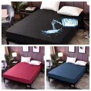 Waterproof Solid Color Fitted Sheet Set Single Double Queen King Bed Protector