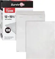 Quality Park Survivor Tyvek Shipping Envelopes, 12" x 15-1/2", Made with Lightweight and Strong Dupont Material, Peel and Seal Closure, White Shipping Envelopes, 100 Per Box (QUAR1790)