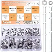 Machine Screws 4#-40 Phillips Cross Screw 260Pcs 304 Stainless Steel Phillips Flat Head Machine Screws Nuts Full Thread Countersunk Fasteners Bolts Assortment Kit