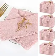 40 Packs Pink Cloth Napkins Cotton Linen Napkins Bulk 16.5 x 16.5Inch Dusty Pink Handmade Gauze Napkins with Fringe, Natural Soft Cotton Rustic Dinner Napkins for Wedding Party Christmas Decoration