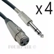 4 Pack - 10ft XLR 3-Pin Female to 1/4" Stereo TRS Shielded Microphone Mic Cable