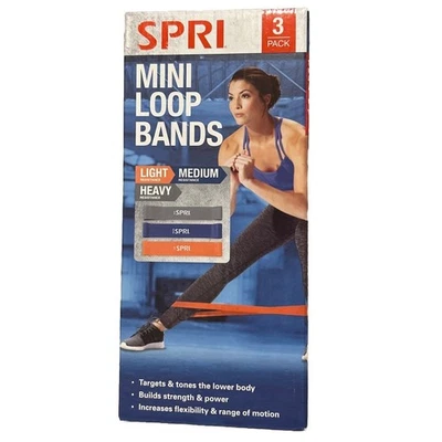 SPRI Mini Loop Bands 3 Pack Light Medium Heavy Resistance Exercise Fitness