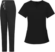 [Perfeclan] Women Uniform Scrub Set Nursing Work suits Nurse Top and Pants Work Clothes Short Sleeve Female Workwear for Pet Grooming SPA