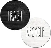 Rustic Recycle and Trash Magnets for Kitchen Trash Cans and Recycling Bins, Trash and Recycle Magnet Combo for Garbage Can Logo Symbol, 2 Magnetic Sticker Adhesives, 4 Inch Circle, Outdoor Waste Bin