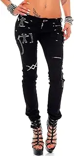 [Cipo & Baxx] Women's Jeans with Embellishments - Stylish Stretch Denim, Slim Fit & Regular Fit, Fashionable Details with Rhinestones & Studs, Ideal for Any Occasion, Black - 20., 28W x 30L