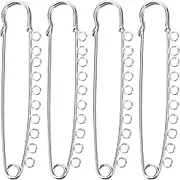 TEHAUX 4pcs Heavy Duty Metal Safety Pins for Apparel Decorative Brooch Pins Holes for DIY Crafts
