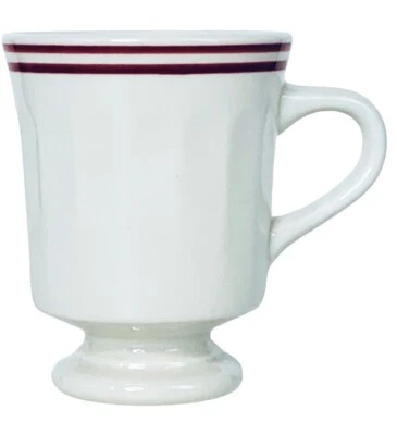 Syracuse China White Maroon Stripe Vitrified Pedestal Java Mug NEW