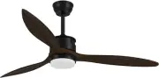 Solid Walnut Wood Ceiling Fan with Light and Remote Control, 3 Blades, Black 52"