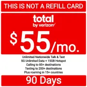 Total Wireless Prepaid $55 5G Unlt'd Talk,Text,Data 15GB Hotspot Plan - 90 Days