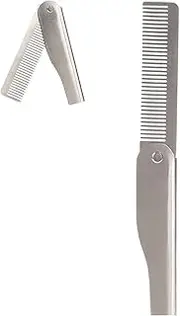 Folding Beard Comb - Stainless Steel Handle Folding Comb - Folding Pocket Moustache Shaping Comb | For Hair Styling Design For Beauty Salon And Home Use