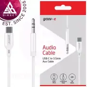 Groov-e GVMA083WE 1m USB-C to 3.5mm Audio Jack Male AUX Cable│White