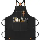 Chef Apron For Men Back Apron + Adjustable Straps And Pockets Black S2V9