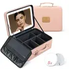 Travel Makeup Cases, Makeup Bag Cosmetic Case with 3 Color LED Mirror Make up...