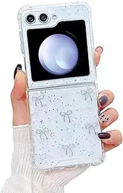 [MUNDULEA] Compatible with Samsung Galaxy Flip 5 Case Women Girls Flexible TPU Bow Sliver Glitter Shockproof Protective Phone Cover for Galaxy Z Flip 5 (Bow Sliver)