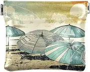 [GAIREG] Christmas Mens Change Purse for Coins Pu Leather Coin Pouch Men Cosmetic Bags Mini, Retro Beach Sun Umbrellas Pattern, Pattern