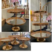5PC Gold SILVER Mirror Top Cake Stand Plinth Holder Wedding Birthday 1 2 3 Tiers
