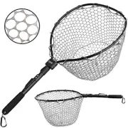 PLUSINNO Fly Fishing Net Fish Landing Net, Trout Bass Net Soft Rubber Mesh Catch