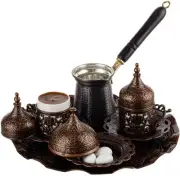 Turkish Greek Arabic Coffee Making and Serving Full Set with Cups, Saucers, L...