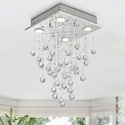 Bestier Modern Crystal Raindrop Chandelier Lighting Flush Mount LED Ceiling Light Fixture Pendant Lamp for Dining Room Bathroom Bedroom Livingroom 4 GU10 LED Bulbs Required Width 35 cm Height 50 cm