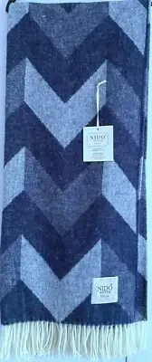NIDO ITALIA LUXURY MODERN THROW BLANKET BLUE w/ FRINGE OVERSIZED 51 x 67 NWT