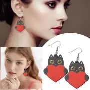 Valentine's Day Cat Red Love Earrings Double Sided Wooden Earrings To Wear