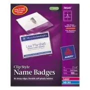 Avery Badge Holder Kit w/Laser/Inkjet Insert Top Load 3 x 4 White 100/Box 74541