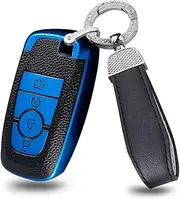 ontto Car Key Fob Cover Keyring fit for Ford Fusion Mustang Explorer EcoSport Edge S-Max Ranger Mondeo F150 F250 Key Case TPU Smart Key Shell Holder Bag Keychain Protector Accessories 4 Buttons Blue