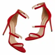 $595 NEW Tamara Mellon REVERSE FLONTLINE Suede Red Sandals Heels Shoes 40.5