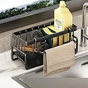 Kitchen Sink Caddy Organiser, Sponge Holder for Kitchen Sink with Self Draining Tray,Dish Soap Scrubber Brush Dishcloth Holder Rack,Rustproof Stainless Steel