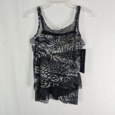 Miraclesuit Size 10 Lux Linx Mirage High Neckline Underwire Tankini Top Black