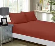 Super Soft Fitted Sheet & Pillowcase Set - Single Size Bed - Brick Red